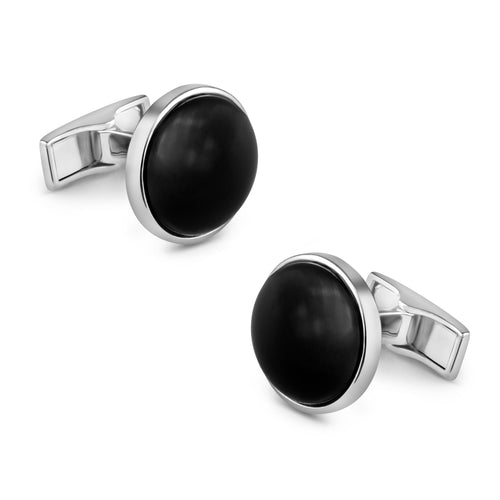 Formal Black Agate & Sterling Silver Cufflinks, Cufflinks- Lantier Designs
